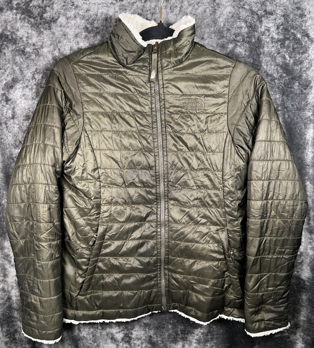 The North Face Girl’s XL 18 Reversible Fleece Puffer Jacket Olive Cream Full Zip